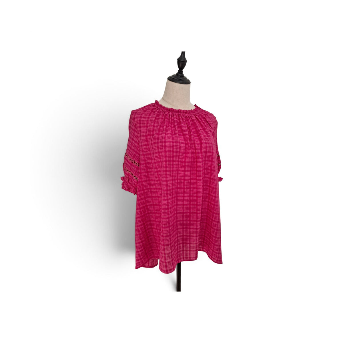 Sunday Boho 3/4 peasant sleeve Hot Pink Top