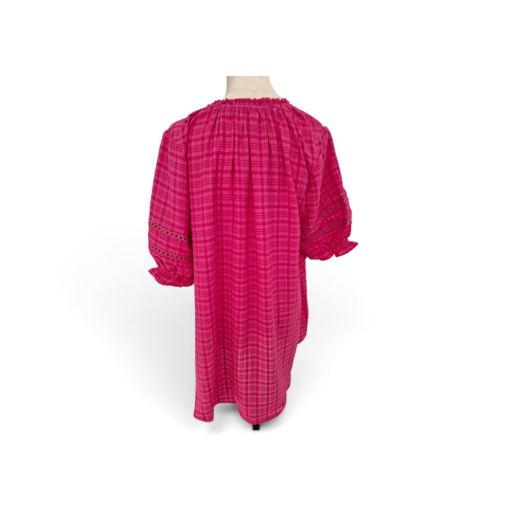 Sunday Boho 3/4 peasant sleeve Hot Pink Top