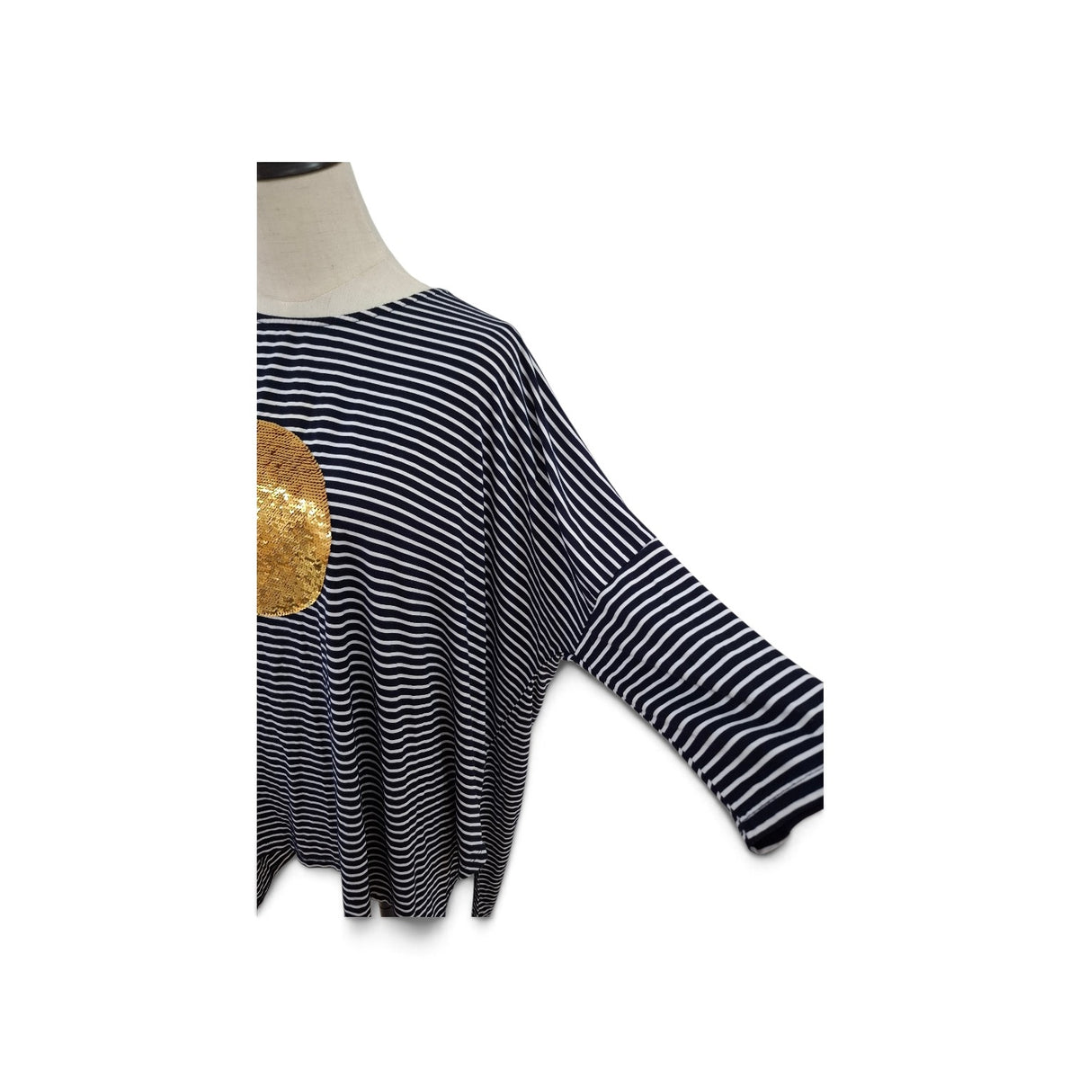 Izabel Gold Sequin Circle and Striped Top