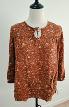 Floral peasant style top with neck tie H&H brand