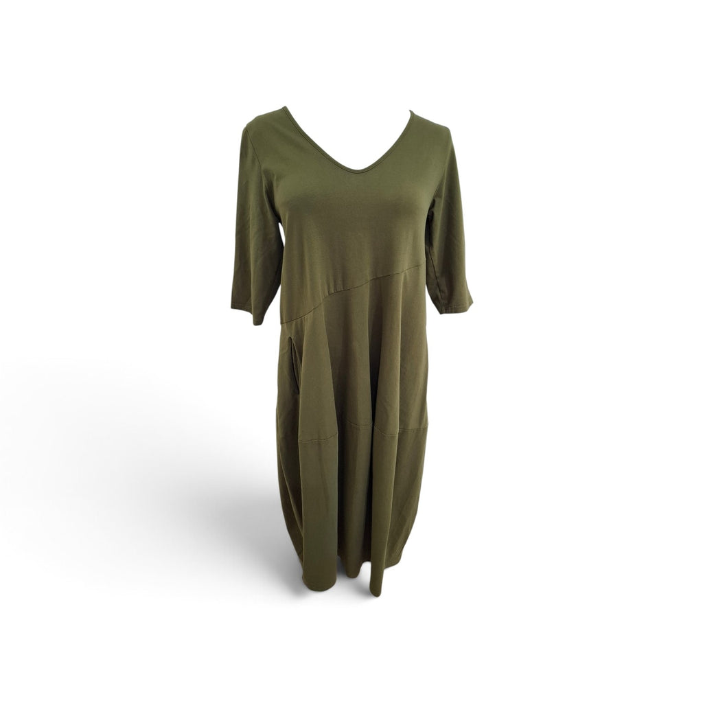 Tirelli Olive Green V neck Dress