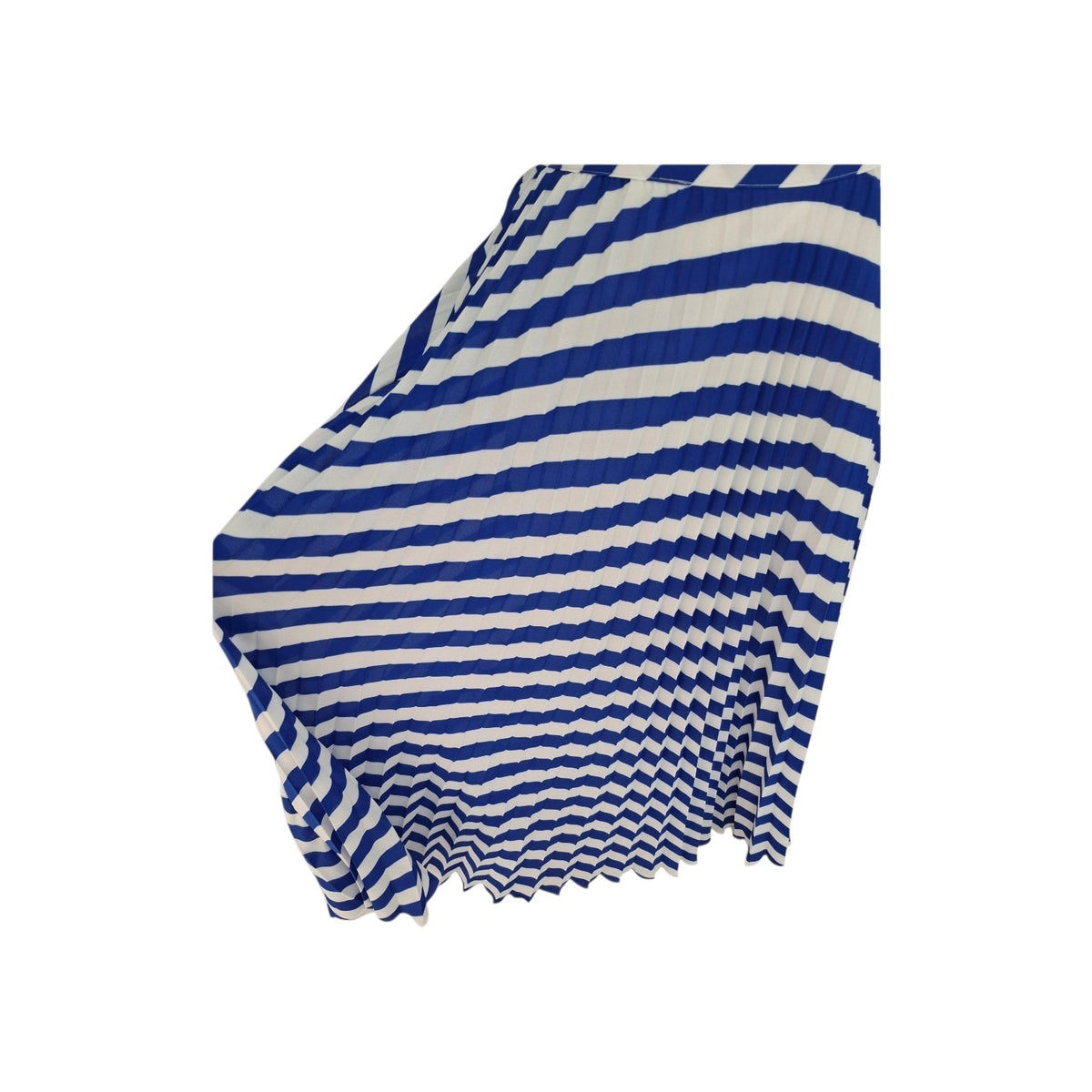 A pleated fabric cover with a bold blue and white horizontal stripe pattern, shown against a plain white background.