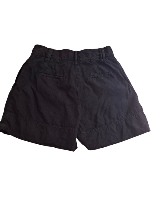 Black shorts with a button closure and two back welt pockets, shown flat against a white background.