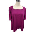 A magenta ribbed knit top with a square neckline and elbow-length sleeves, displayed on a cream mannequin torso against a white background.