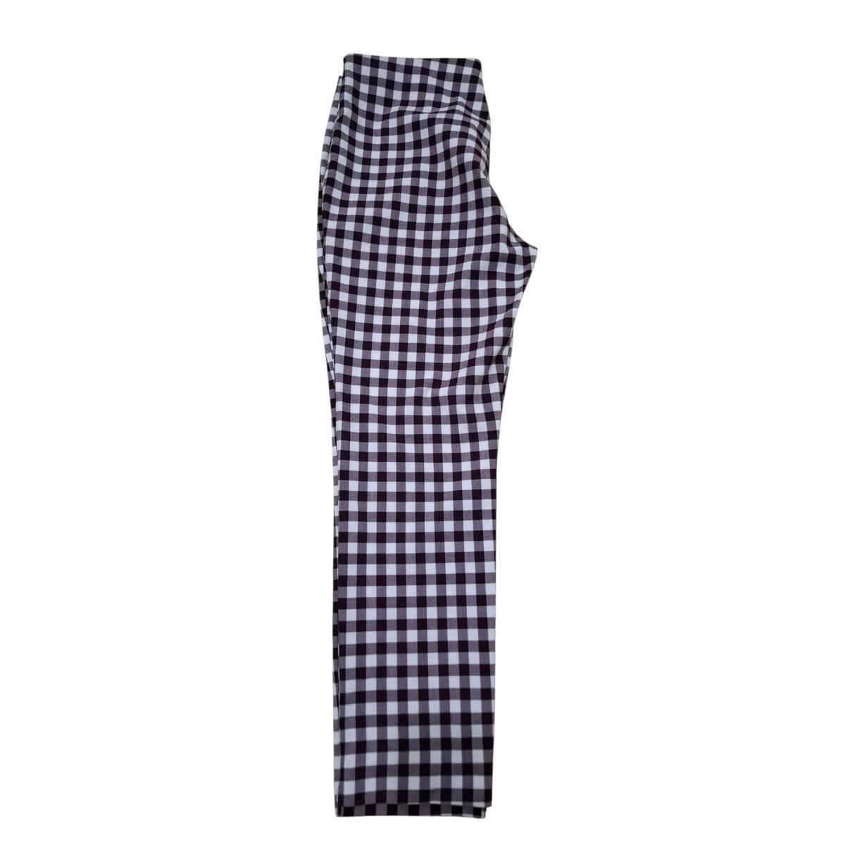 Black and white gingham plaid pants shown flat against a solid white background.