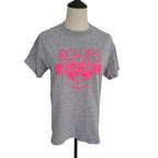 A heather gray short-sleeve t-shirt displayed on a mannequin torso against a white background. The shirt features a bright pink graphic on the chest with the text 'RGVJRS' and 'MILWAUKEE' with a baseball silhouette.