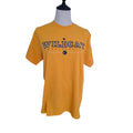 A golden yellow short-sleeve t-shirt displayed on a headless gray mannequin torso against a plain white background. The shirt features 'WILDCAT' printed across the chest in navy blue varsity lettering with a small crown graphic above it.