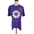 A purple short-sleeve t-shirt displayed on a mannequin torso against a white background. The shirt features a large white circular graphic on the chest with a ram's head profile, and a small white 'jr.