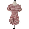 Rita Ora Red and White Check Shirred Bubble Hem Dress