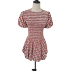 Rita Ora Red and White Check Shirred Bubble Hem Dress