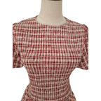 Rita Ora Red and White Check Shirred Bubble Hem Dress