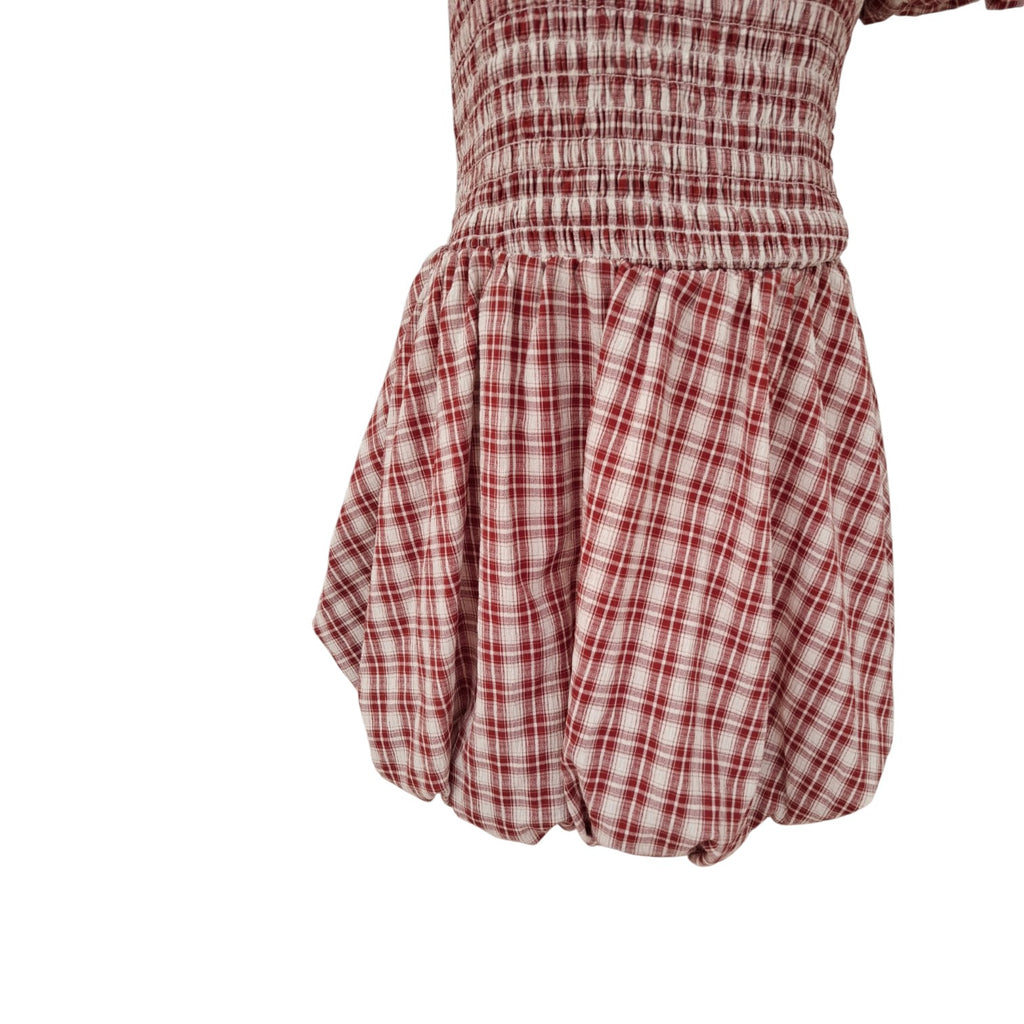 Rita Ora Red and White Check Shirred Bubble Hem Dress
