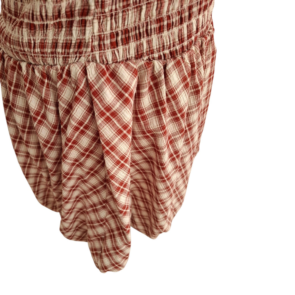 Rita Ora Red and White Check Shirred Bubble Hem Dress