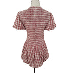 Rita Ora Red and White Check Shirred Bubble Hem Dress