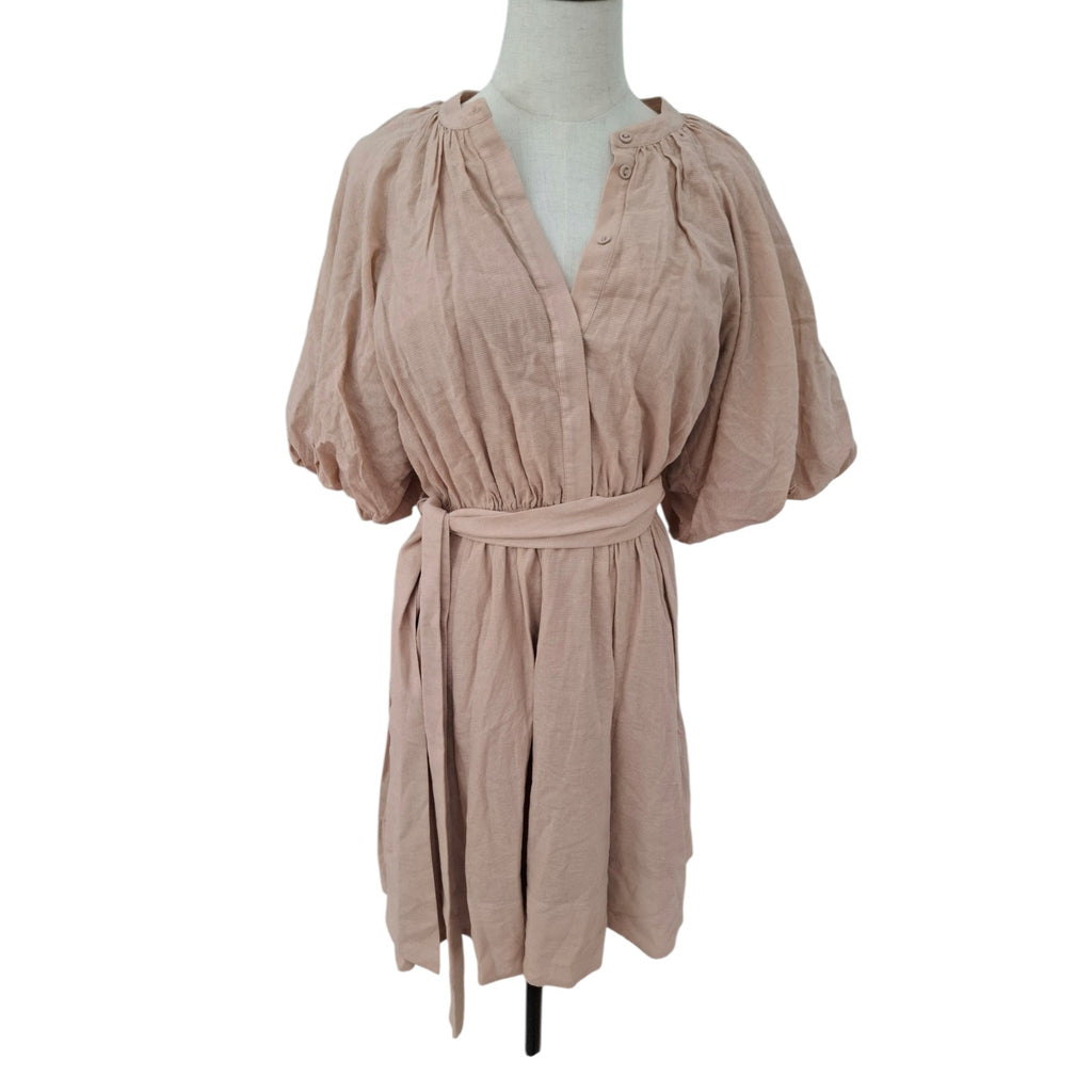 Witchery V Neck Beige Mini Dress with Puff Sleeves