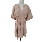 Witchery V Neck Beige Mini Dress with Puff Sleeves