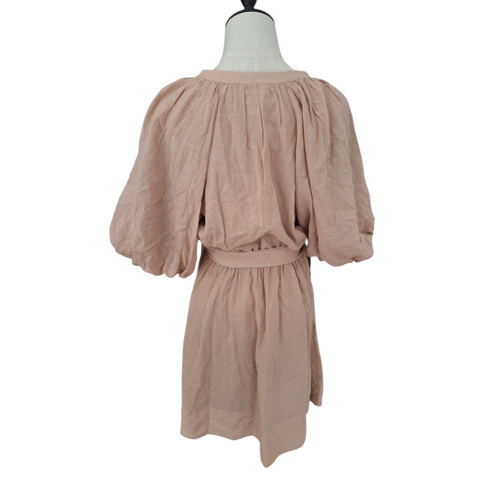 Witchery V Neck Beige Mini Dress with Puff Sleeves