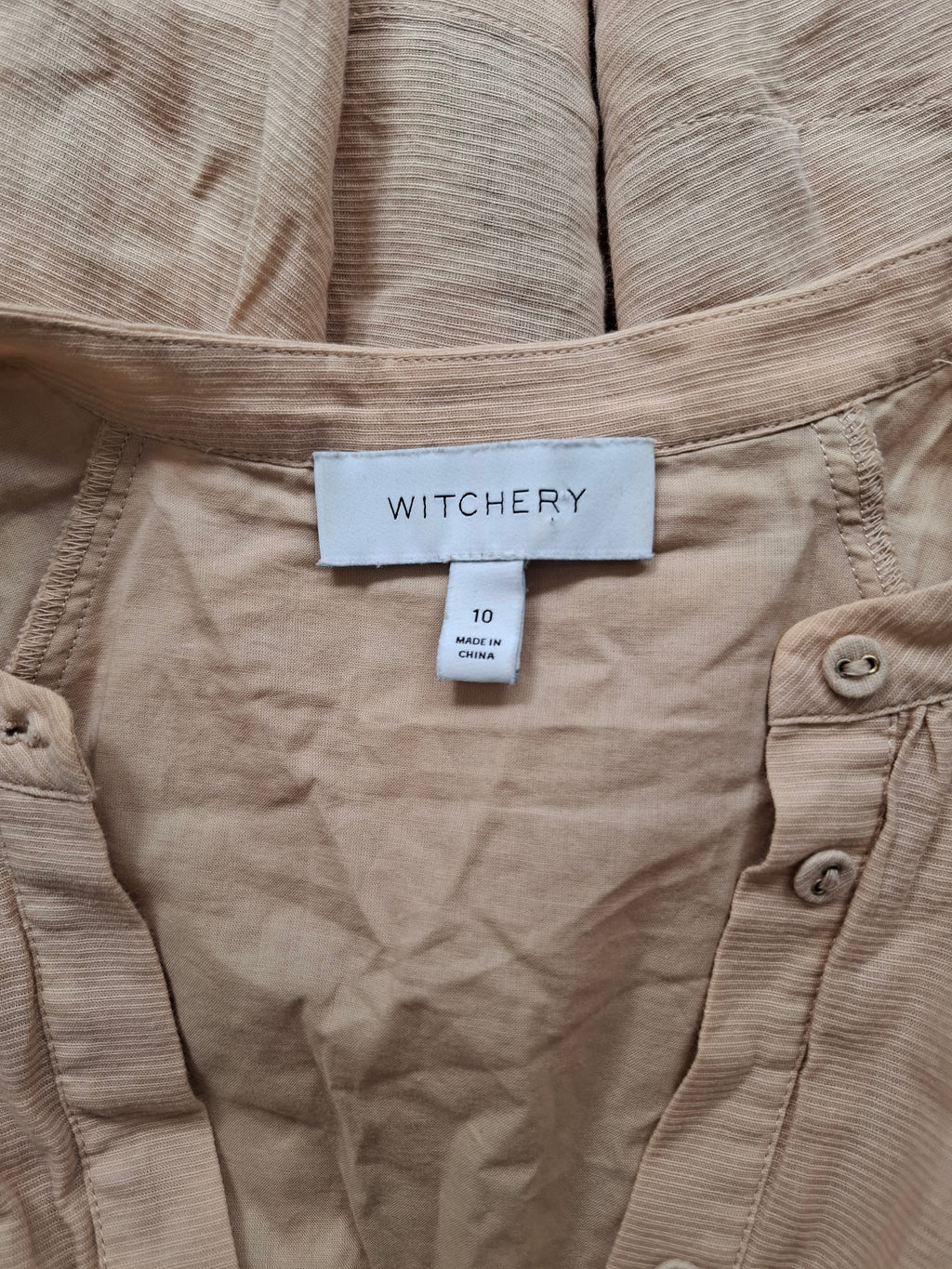Witchery V Neck Beige Mini Dress with Puff Sleeves