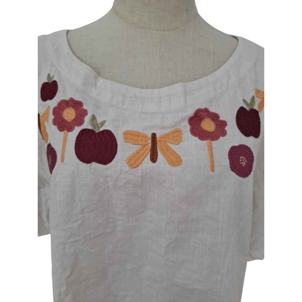 Princess Highway Organic Cotton embroidered top fruit and butterflies