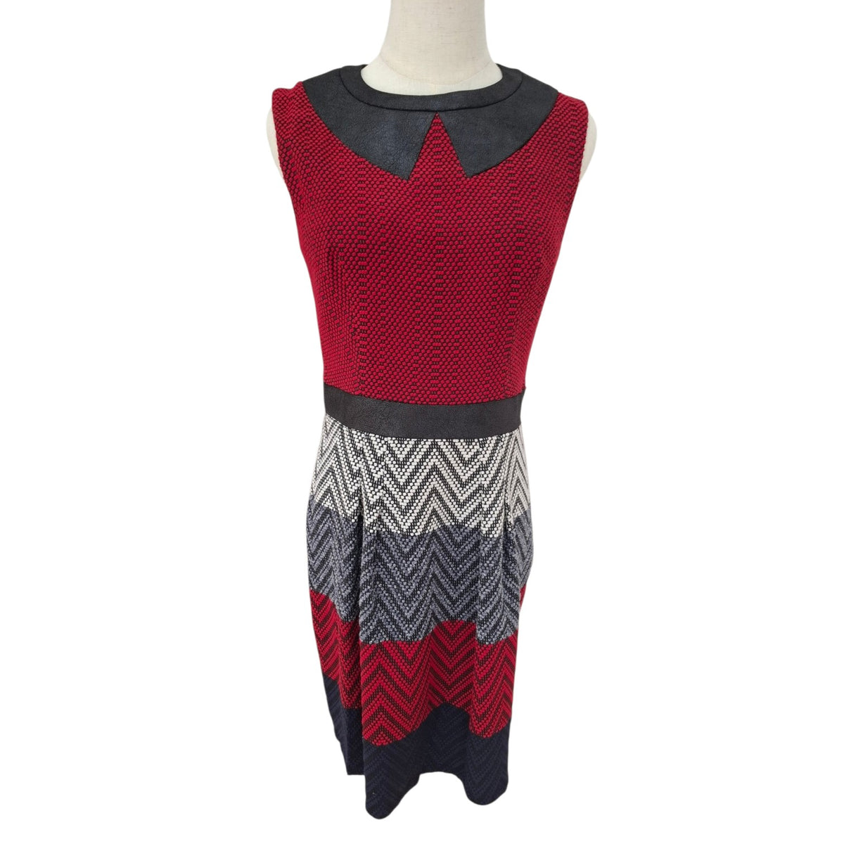 Muse Colourblock Sleeveless Dress with faux Leather Collar and Chevron Pattern