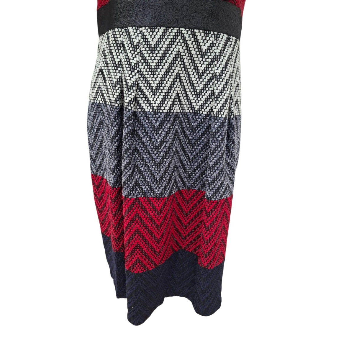 Muse Colourblock Sleeveless Dress with faux Leather Collar and Chevron Pattern