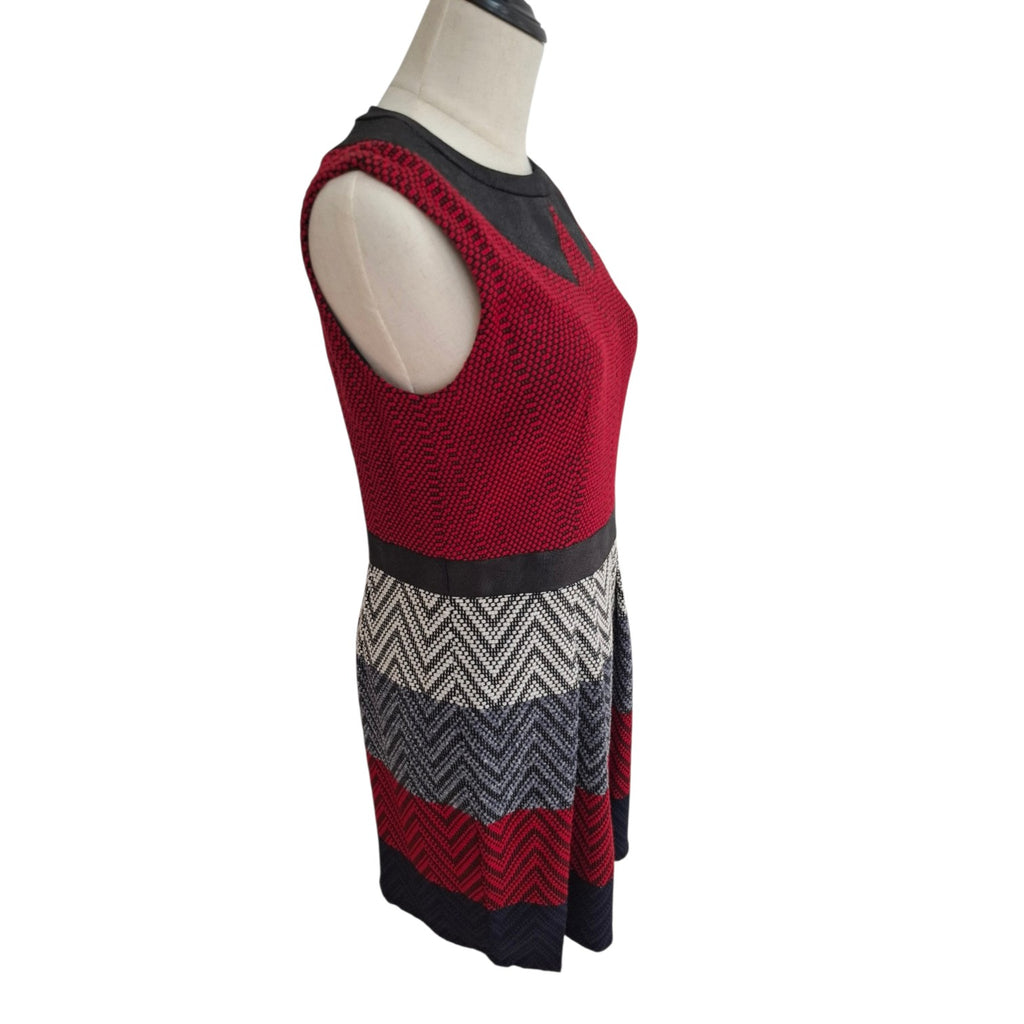 Muse Colourblock Sleeveless Dress with faux Leather Collar and Chevron Pattern