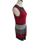 Muse Colourblock Sleeveless Dress with faux Leather Collar and Chevron Pattern