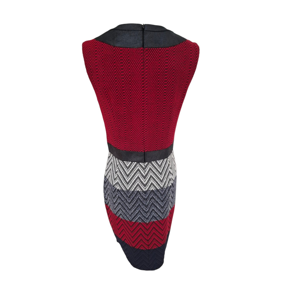 Muse Colourblock Sleeveless Dress with faux Leather Collar and Chevron Pattern