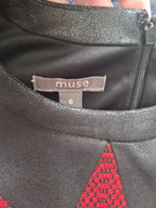 Muse Colourblock Sleeveless Dress with faux Leather Collar and Chevron Pattern