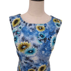 Phyllis Ann Sleeveless Blue and Yellow floral print sheath dress