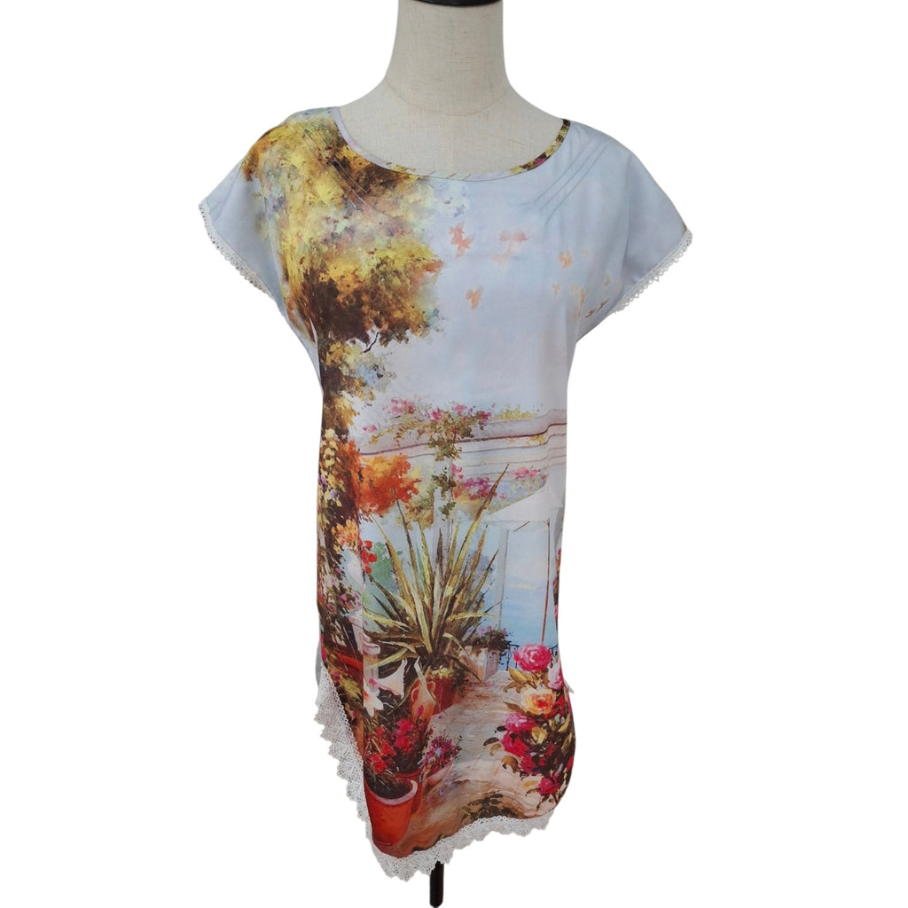 Ketzke Garden landscape Tunic Dress with Crochet Lace trim