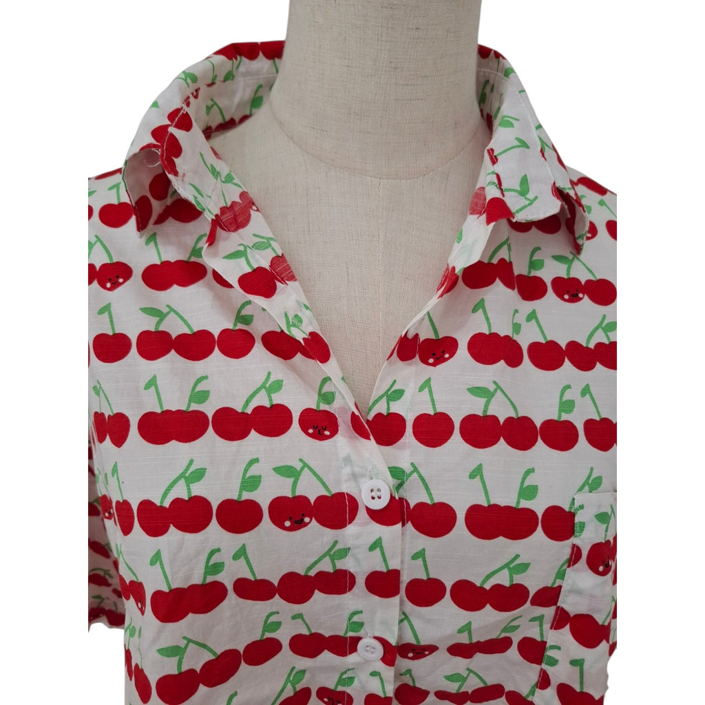 Cherry Pattern Short Sleeve Button Down Shirt