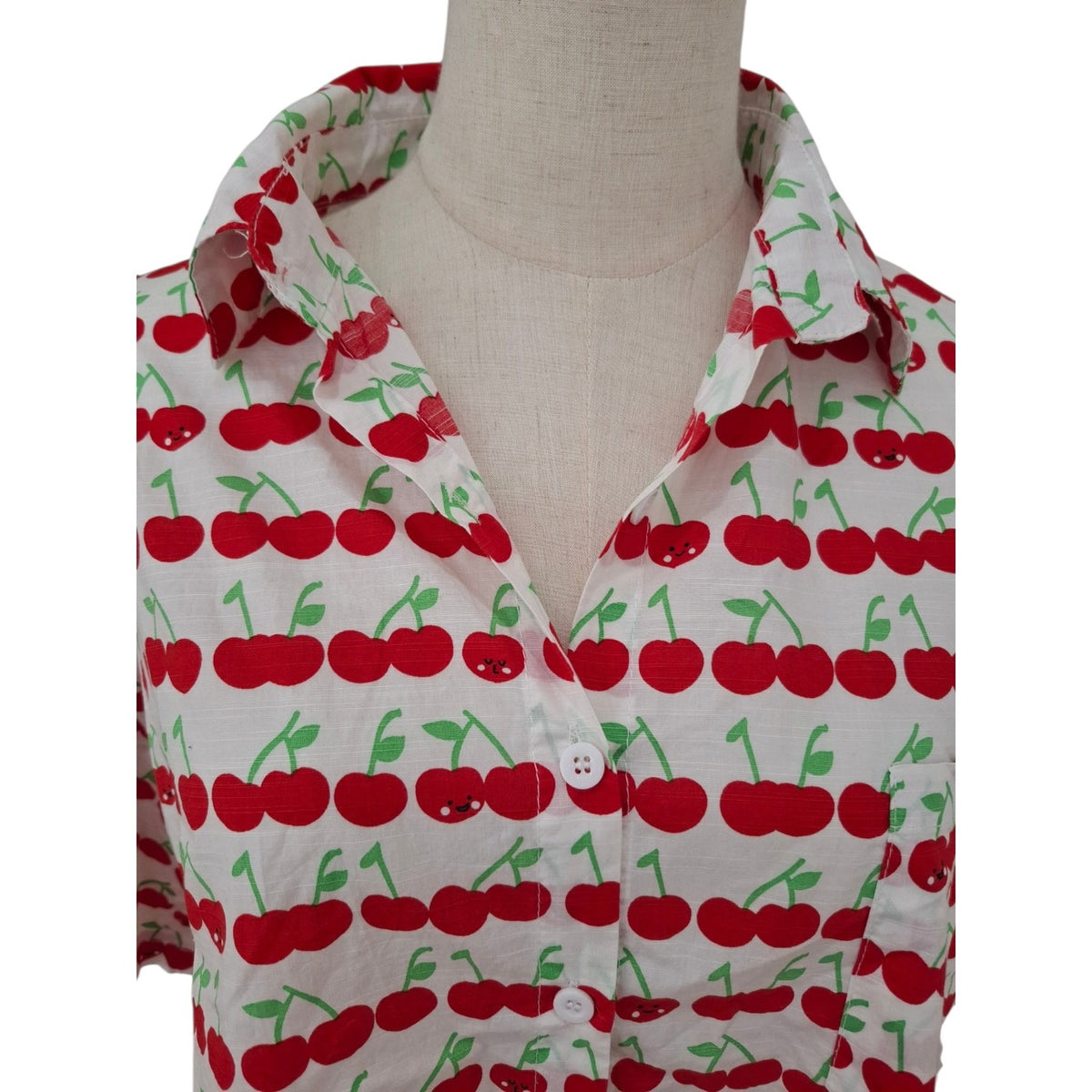 Cherry Pattern Short Sleeve Button Down Shirt