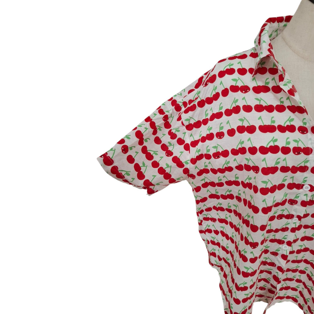 Cherry Pattern Short Sleeve Button Down Shirt