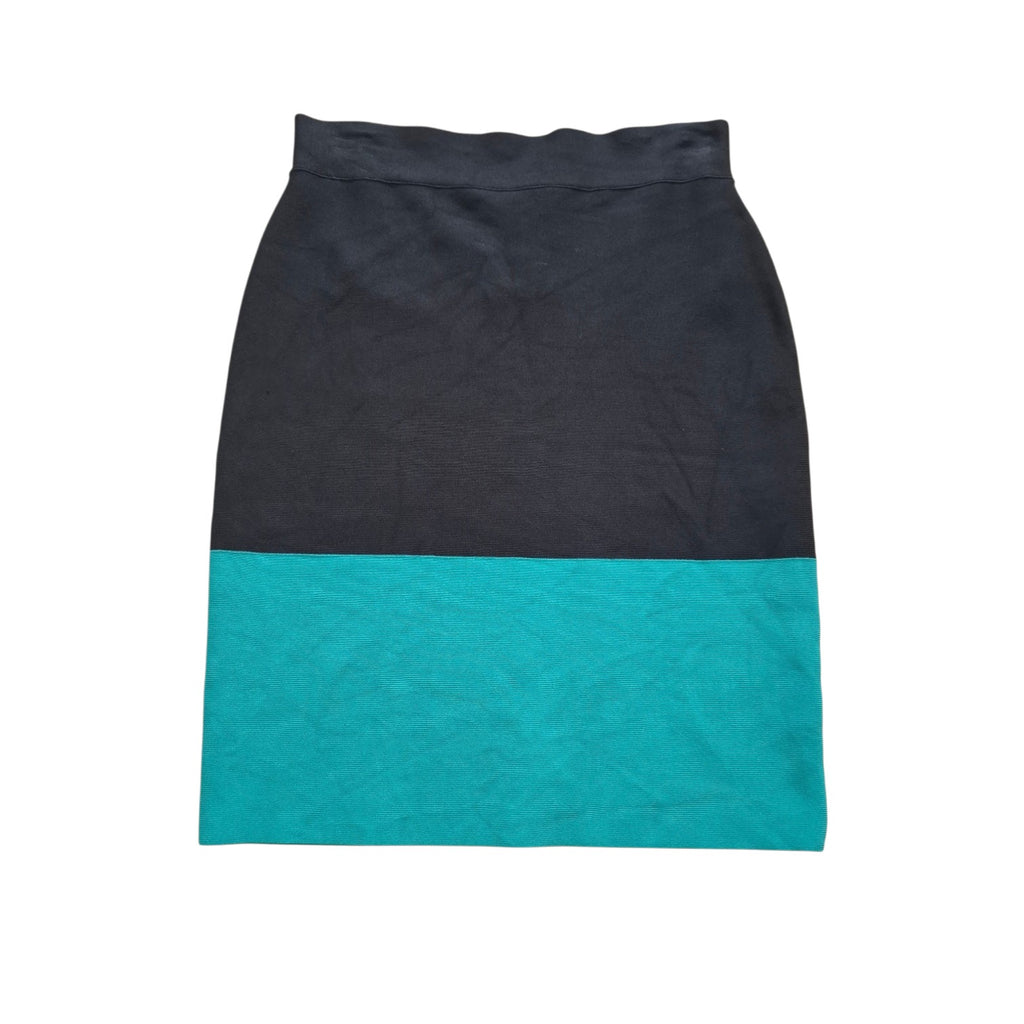 Max Azaria BCBG Black and Teal colourblock bandage skirt