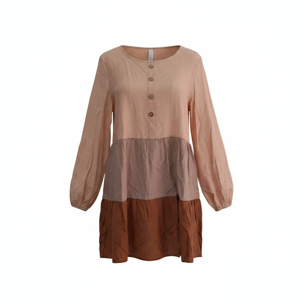 Colour Block Dress Peach/Stone/Terracotta