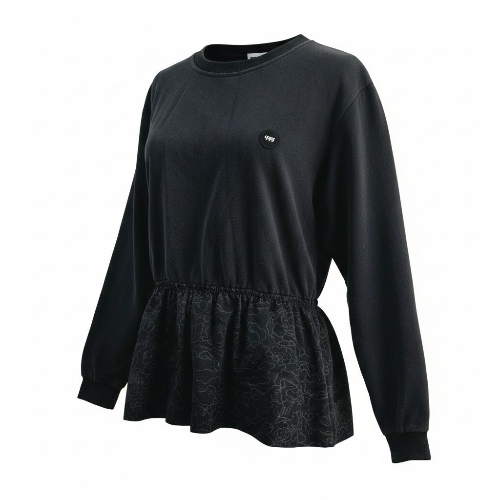 ILABB Black Sweatshirt with Floral Hem Detail