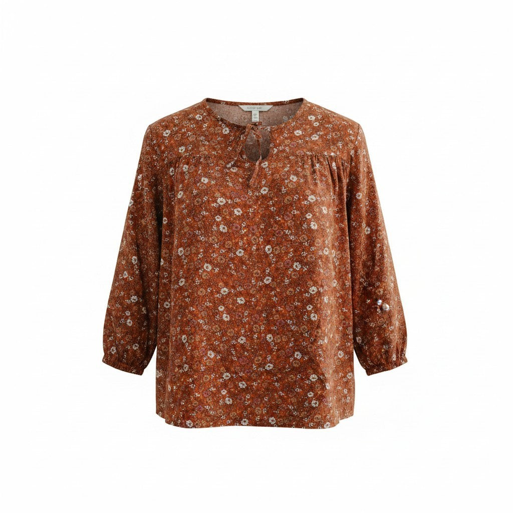 Floral peasant style top with neck tie H&H brand