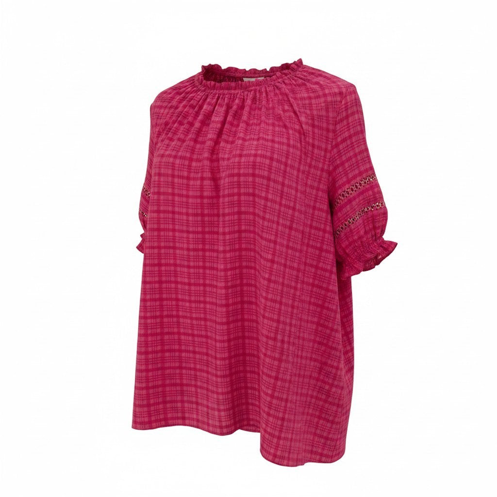 Sunday Boho 3/4 peasant sleeve Hot Pink Top