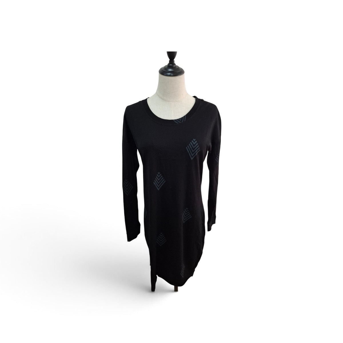 Foil Merino Dress with Zip Detail and Geometric Patterns