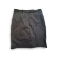 A dark charcoal gray skirt with a matching belt, laid flat on a white background.