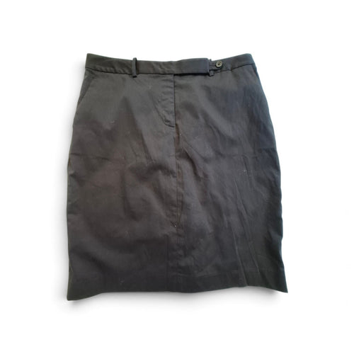 A dark charcoal gray skirt with a matching belt, laid flat on a white background.